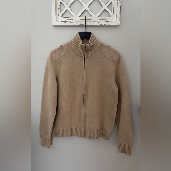 Lauren Ralph Lauren Full Zip Cotton Knit Cardigan Sweater In Tan Size XL - Picture 1 of 14